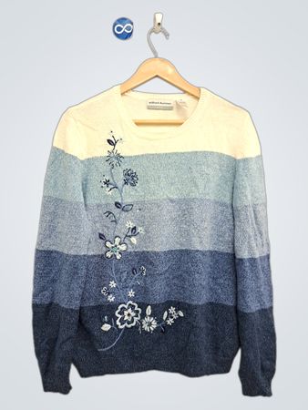 Alfred Dunner Petite gestreifter Pullover mit Blumenstickerei