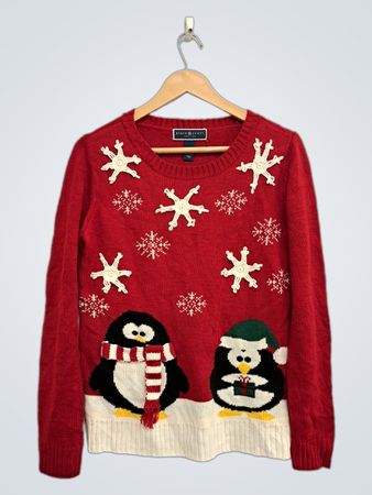 Karen Scott Petites Roter Pinguin Schneeflocke Weihnachts-Pullover