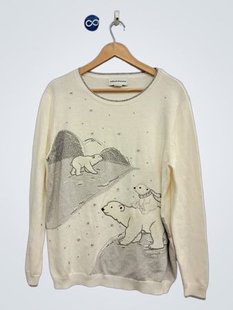 Alfred Dunner Women's Cream Polar Bear Sweater