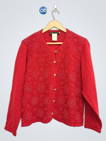 Carby Festival Roter Perlenbesetzter Cardigan