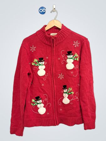 Classic Elements Damen roter Schneemann hässlicher Weihnachtspullover