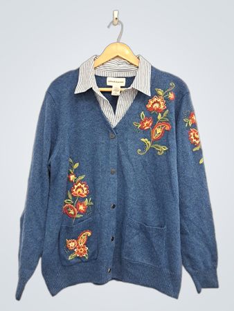 Alfred Dunner Blauer bestickter Cardigan