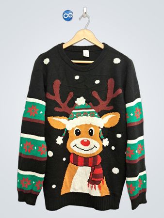Schwarzer Rentier-Weihnachtspullover