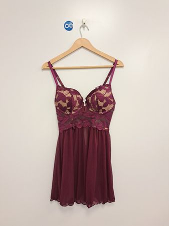 RACHEL ROY Burgundy Spitzen-Babydoll-Unterwäsche