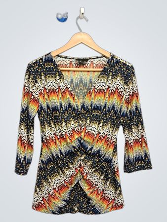 Marallis Collection Damen V-Ausschnitt-Top mit geometrischem Muster