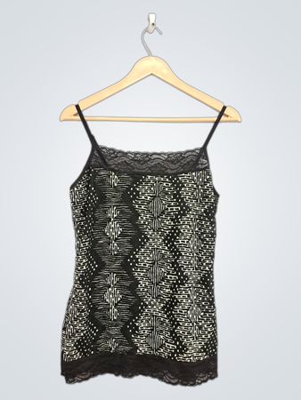 RICKI'S Schwarz-weiß gemustertes Spitzenbesatz-Cami