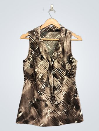 Ärmellose braune Bluse mit abstraktem Muster