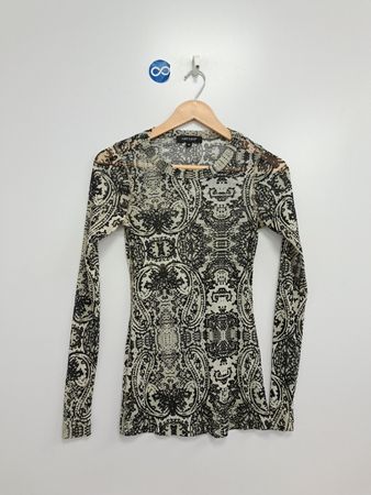 Karen Kane Damen Oberteil mit durchscheinendem Paisley-Muster und langen Ärmeln