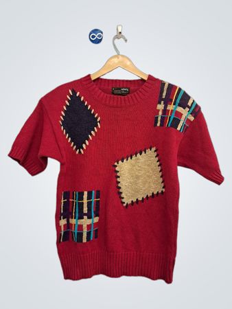 Haberdashery Roter Patchwork-Strickpullover