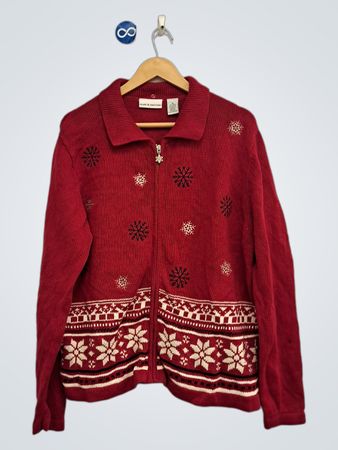 Croft & Barrow Roter Schneeflocken-Muster Reißverschluss-Cardigan