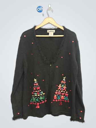 Timberlea Schwarzer Weihnachtsbaum Pailletten-Cardigan