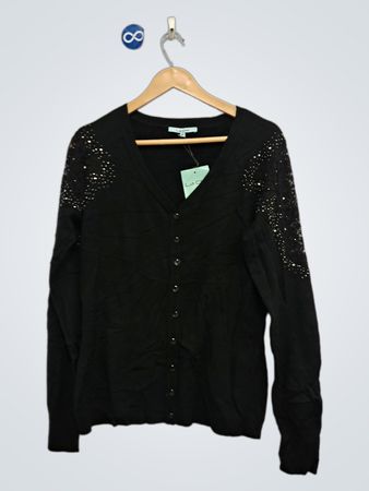 La Cite schwarzer Cardigan mit Strassbesatz