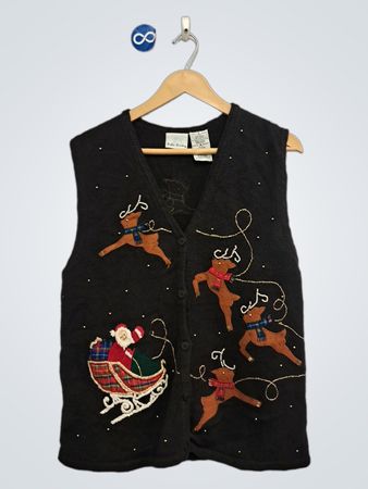 Bobbie Brooks Damen Schwarze Santa- und Rentier-Weihnachtsweste Medium