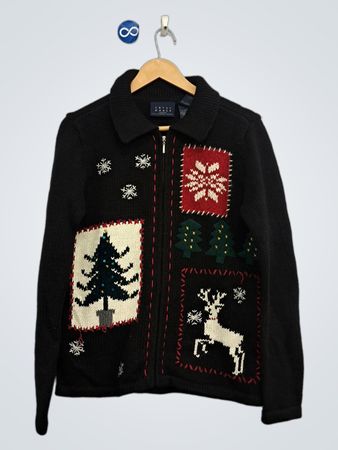 Crazy Horse A Liz Claiborne Company Schwarzer Weihnachts-Pullover