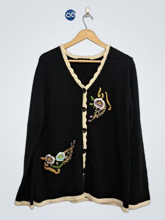 Schwarzer Cardigan mit bestickten Blumen