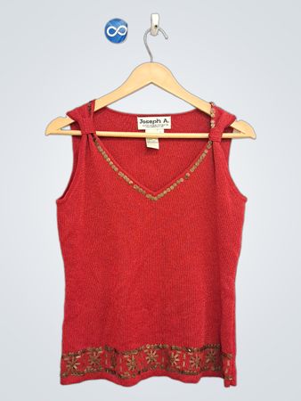 Joseph A. Red Perlenbesetztes V-Ausschnitt ärmelloses Top