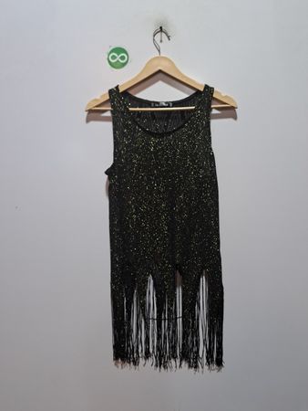 Ooh La La Schwarzes Glitzer-Fransen-Top