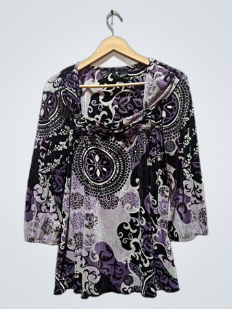 NEW DIRECTIONS Purple and Black Patterned Blouse