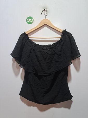 CHETTA B Black Schulterfreies Rüschen-Top