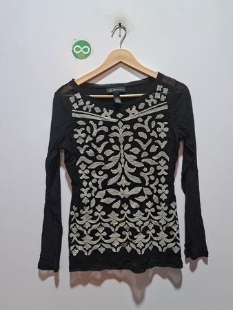 INC International Concepts Petite Schwarzes Besticktes Langärmliges Oberteil