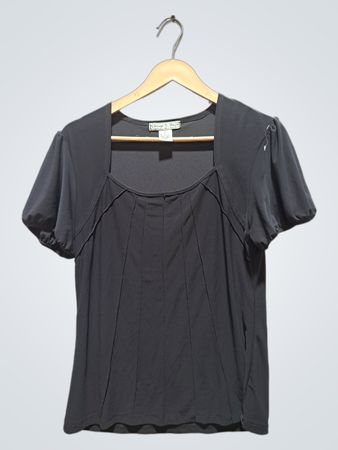 Vintage Suzie schwarzes Oberteil mit Puffärmeln und quadratischem Ausschnitt