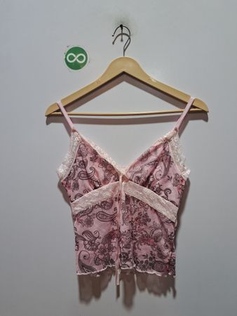 Rosa Spitzen-Top mit Blumenmuster und Spaghettiträgern