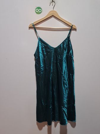 Teal Satin Slip Dress
