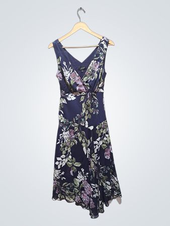 Connected Apparel Women's Navy Floral V-Neck Sleeveless Midi Dress
