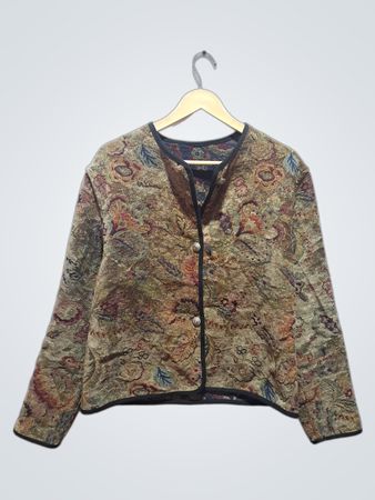 Tapisserie-Musterjacke mit schwarzem Besatz