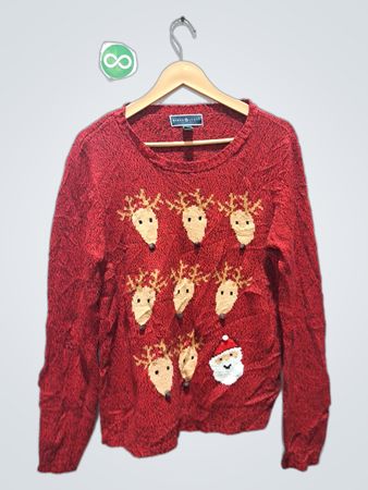 Karen Scott roter Rentier- und Weihnachtsmann-Pullover
