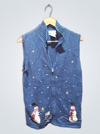 BLAIR Blue Ärmellose Schneemann- & Sternen-Zip-Up-Pulloverweste