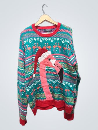 33Degrees hässlicher Weihnachtspullover mit Flamingo und Weihnachtsmannmütze