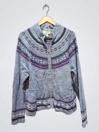 STUDIO WORKS Grau Fair-Isle Reißverschluss-Pullover