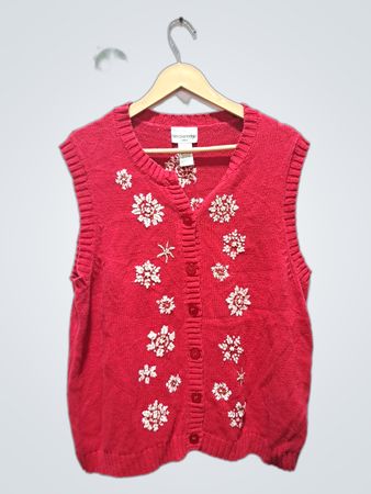 Breckenridge Damen Weste mit roten Schneeflocken und Perlenstickerei