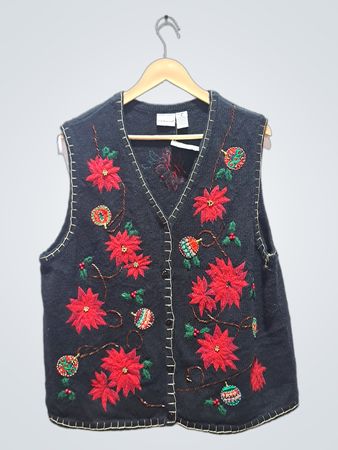 Kim Rogers Damen schwarze Weihnachts-Poinsettia-Weste