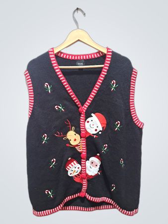 Holiday Editions Schwarze Weihnachtsweste mit Weihnachtsmann, Schneemann und Rentier