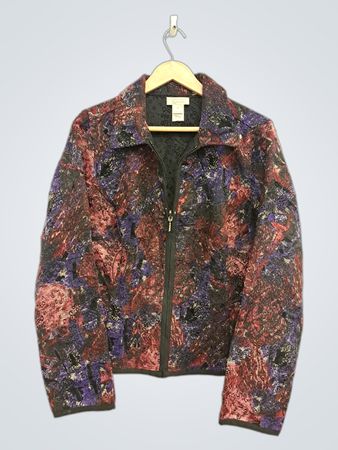 Chico's Damen Jacke mit mehrfarbigem Print und Reißverschluss