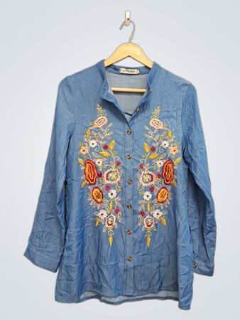 MISSLOOK Blau besticktes Denim-Hemd