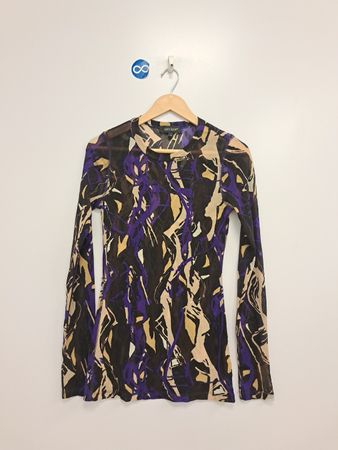 Karen Kane Damenoberteil mit abstraktem Print, Netzstoff und langen Ärmeln