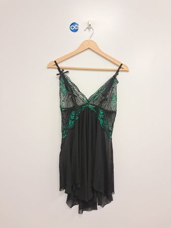 Schwarz-grünes Spitzen-Babydoll