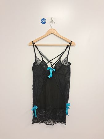 Schwarzes Babydoll mit blauen Schleifen
