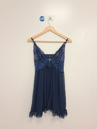 Marineblaues Babydoll-Kleid mit Spitzenbesatz Chemise