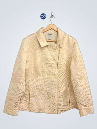 Chico's Damen Cremefarbene Goldstrukturierte Jacke