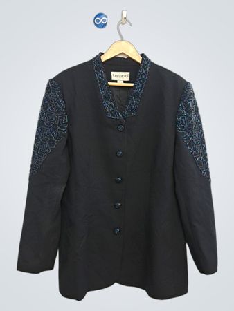 JOHN MEYER OF NORWAY schwarzer Blazer mit V-Ausschnitt und Perlenbesatz