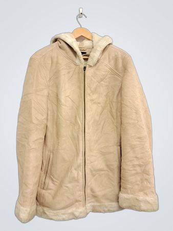 Sonoma Life+Style Veste à capuche en daim synthétique beige avec bordure en fausse fourrure