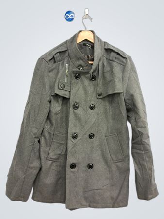 FINEJO Grey doppeltreihiger Mantel aus Wollmischung