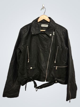 TANMING Schwarze Kunstleder-Bikerjacke
