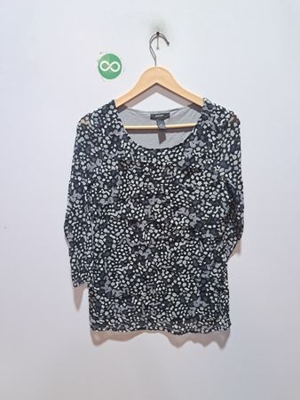 ALFANI Women's Black & White Patterned 3/4 Sleeve Top Size M