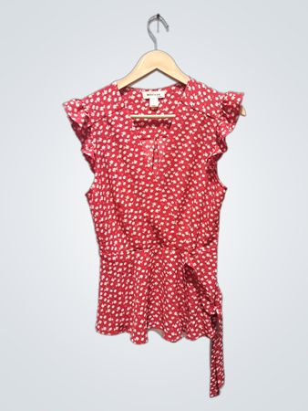 Monteau Rotes Blumenmuster Ärmelloses Peplum-Oberteil