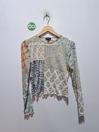 Originalität Langarm Patchwork-Mesh-Top